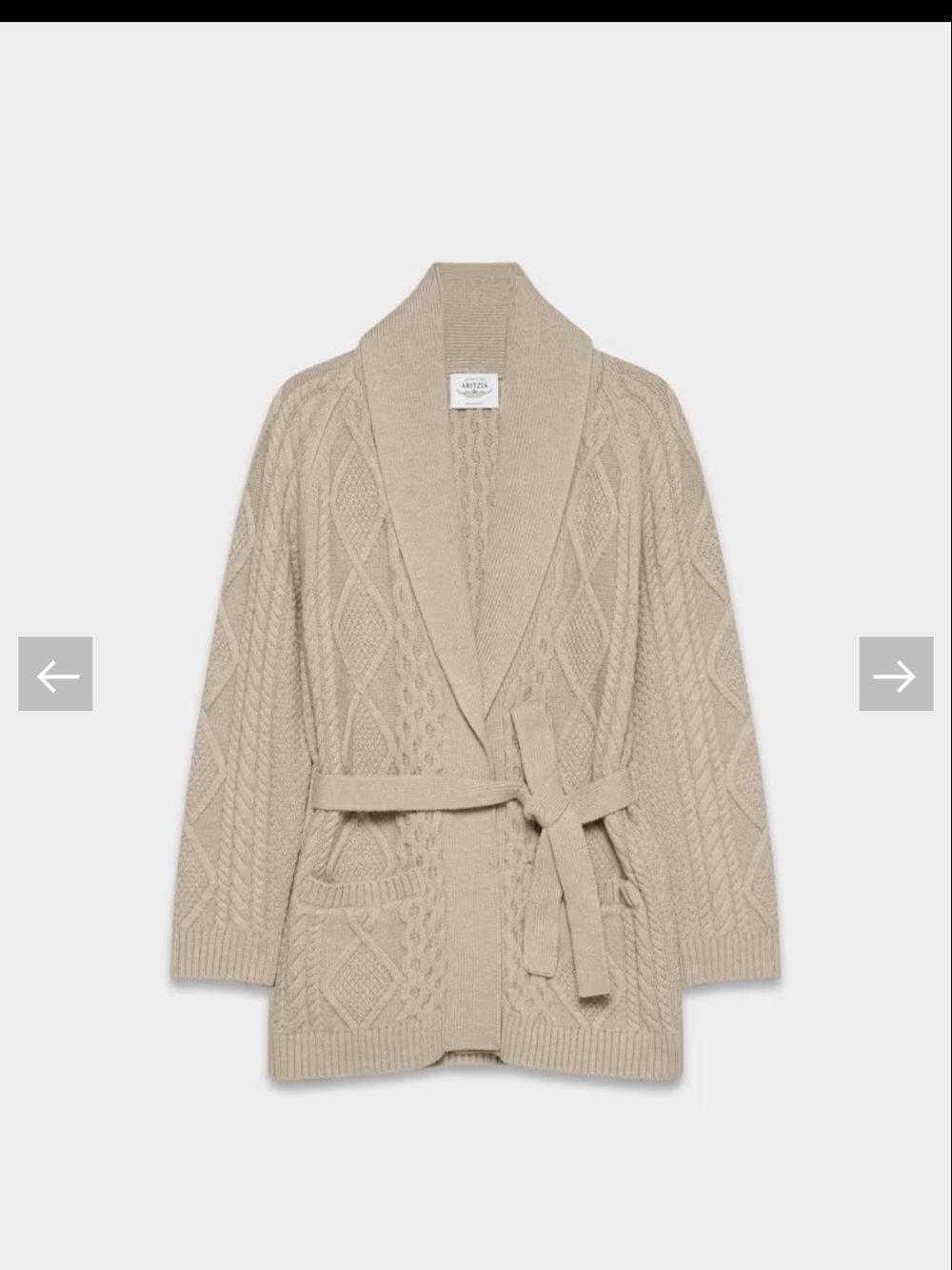 AritziaHeritage Knit Merino Wool Open Cable Knit Belted Cardigan Sweater  Beige